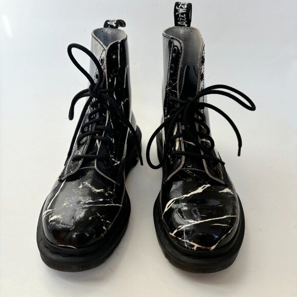 Dr. Martens Marble Boots 1460 Pascal Black White Print Lace Patent 4 EU 37 US 6 - Picture 2 of 7